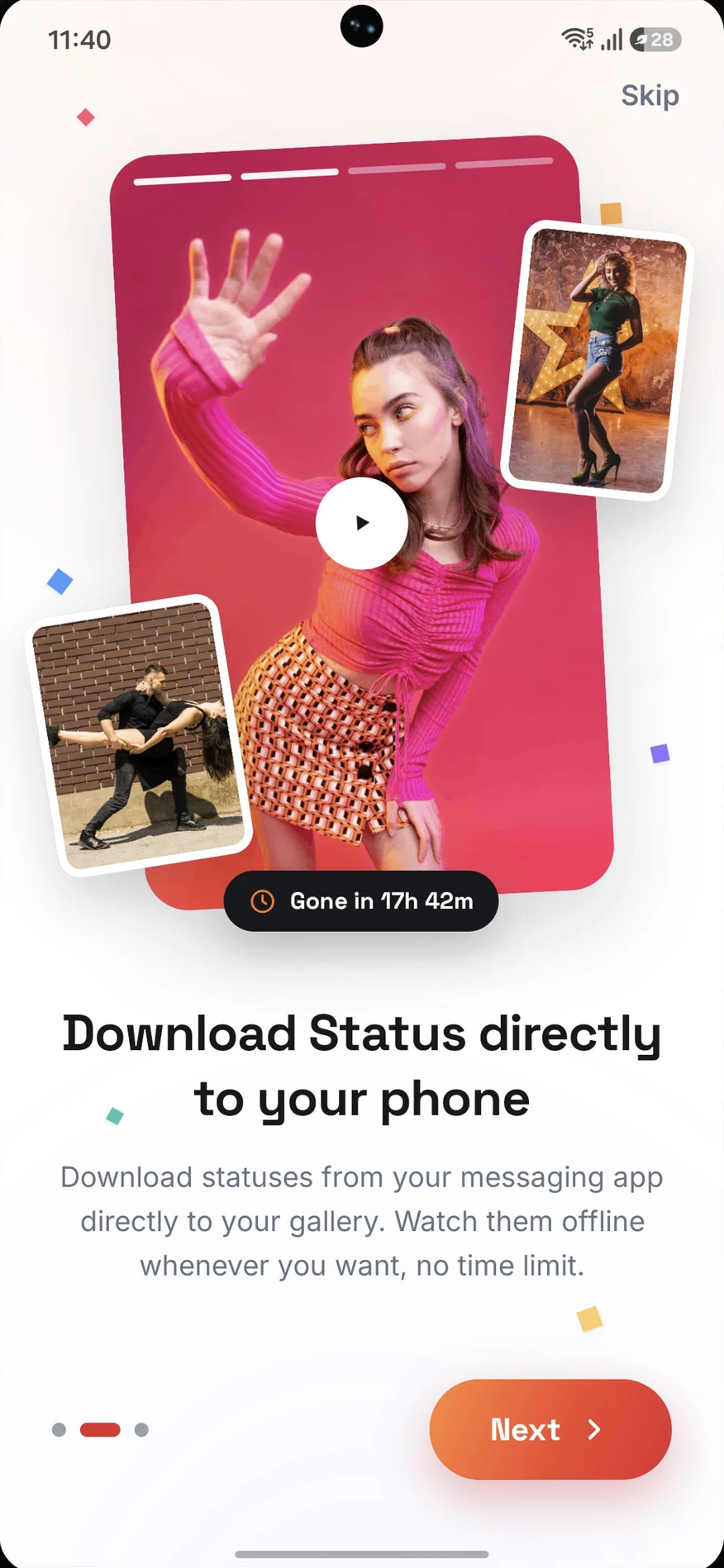 A status counting down to the moment it expires, with the option to save it first